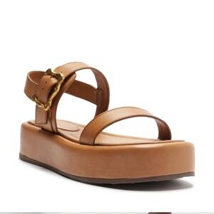 Schutz Wavy Ankle Strap Platform Women's Tan Sandals